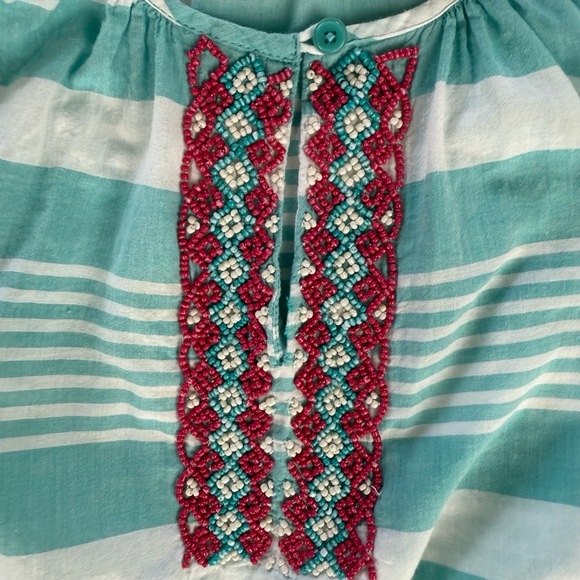 Talbots Blue White Stripe Beaded Keyhole 3/4 Sleeve Tunic Blouse Large - Picture 7 of 9